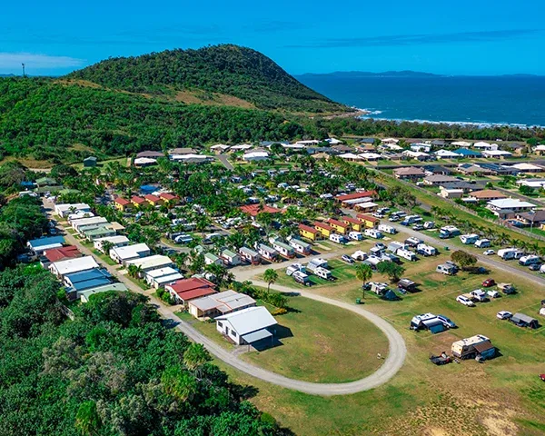 Aerial view of Capricorn Yeppoon Holiday Park and surrounds