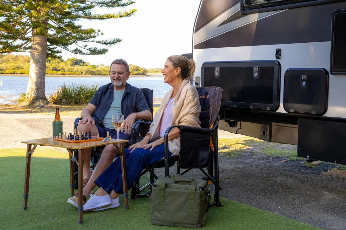 Couple Caravanning, Blue Dolphin Resort Yamba, NSW