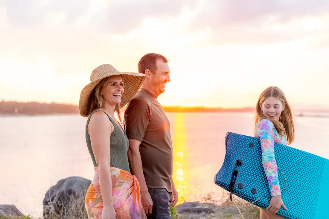 Family going to beach Yamba New South Wales