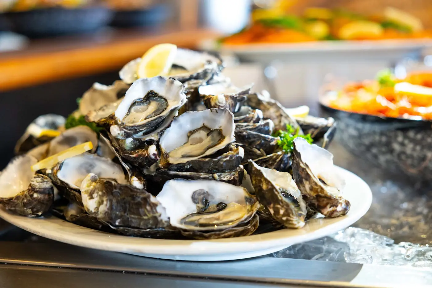 Fresh oysters served on the half shell at Strahan Village