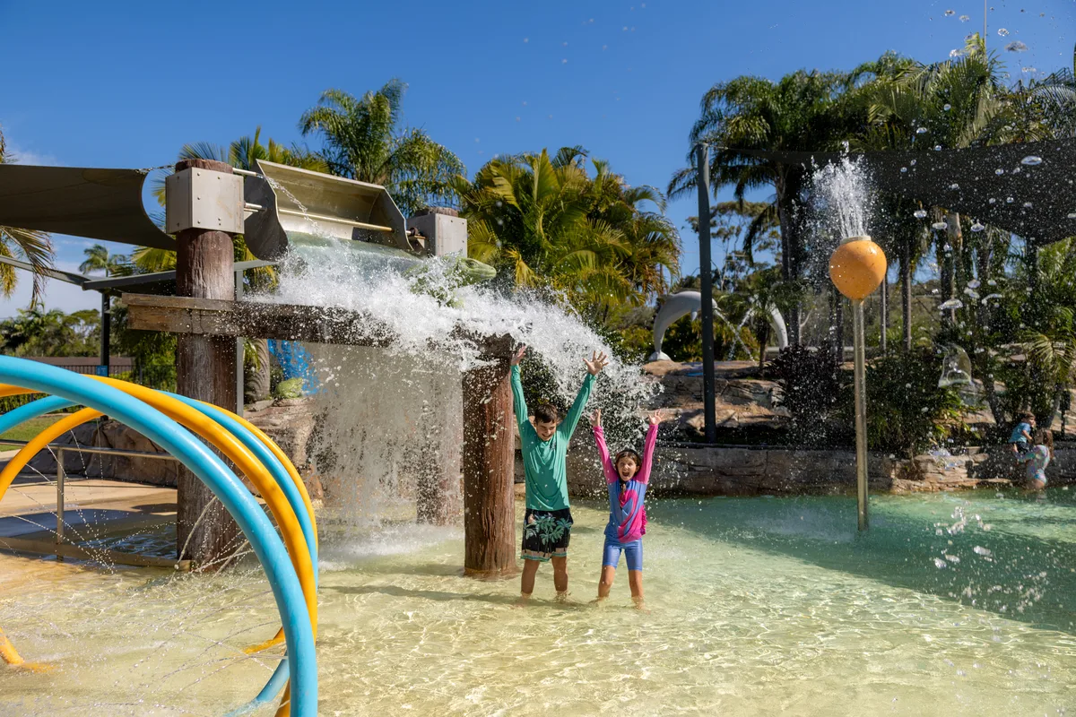 Young kids playing in the waterpark
