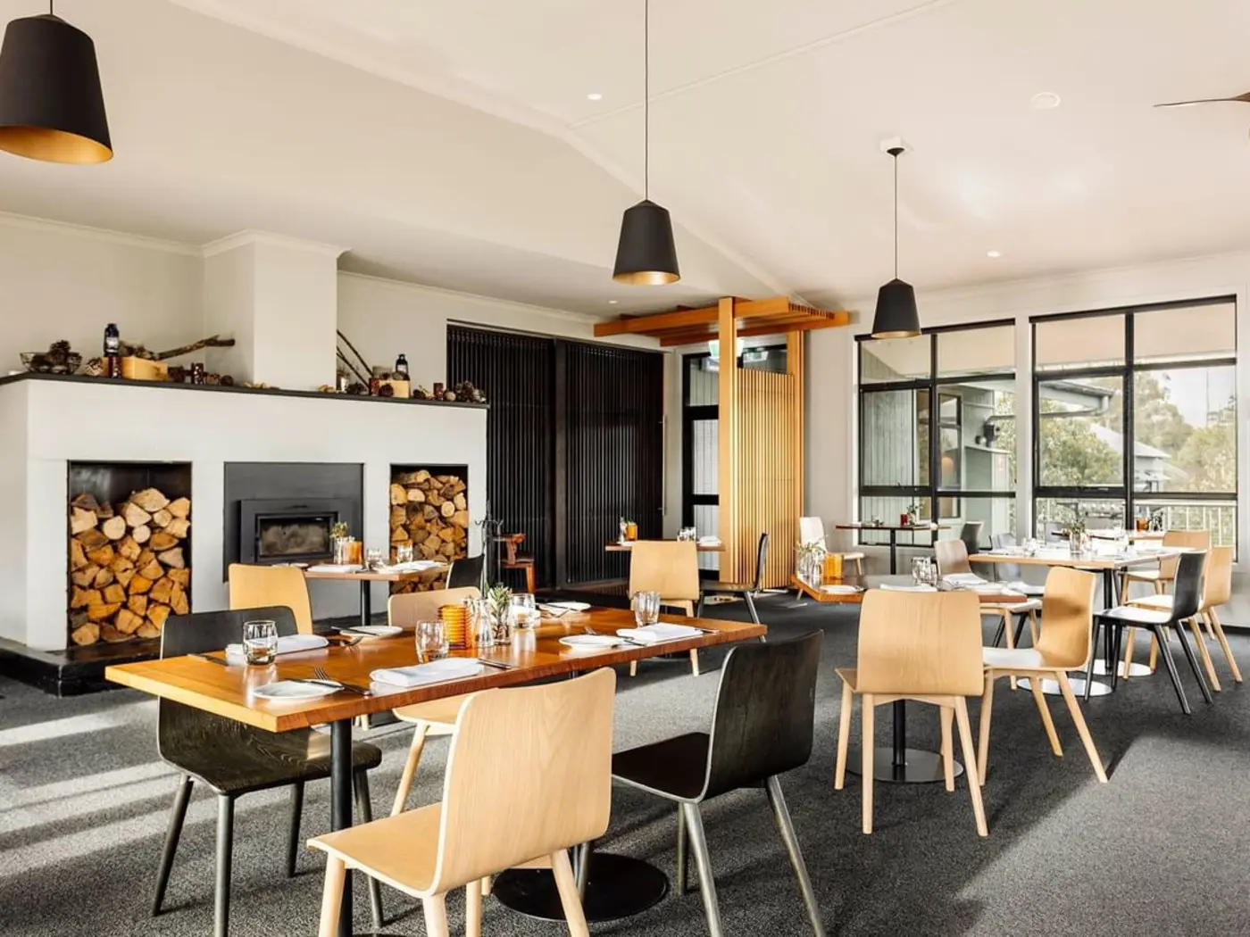 Dining table set-up in a restaurant at Cradle Mountain Hotel