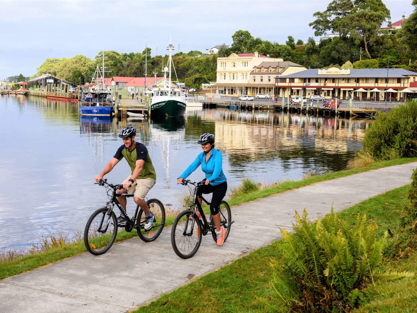 Riding bikes at Hilltop harbor near Strahan Village