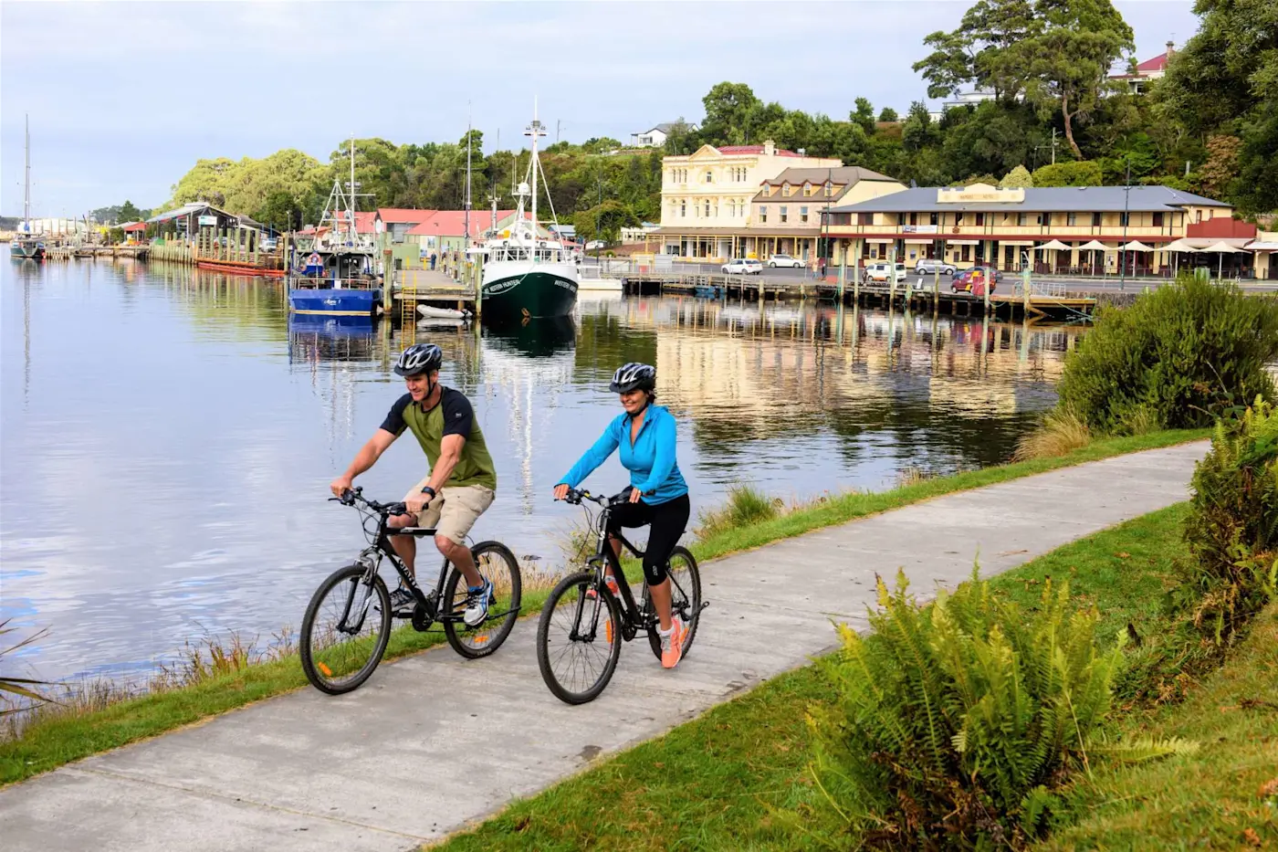 Riding bikes at Hilltop harbor near Strahan Village