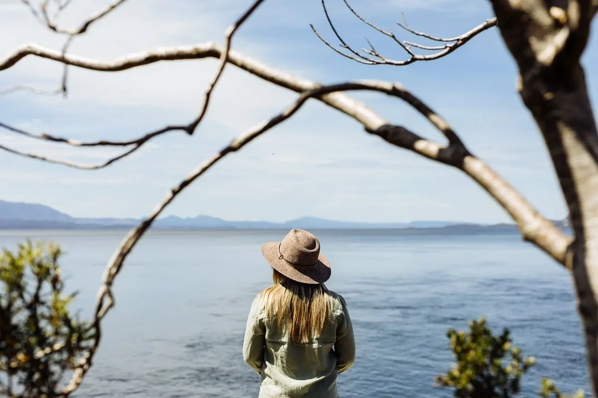 A lady on The Pillinger Explorer tour near Gordon River Cruise