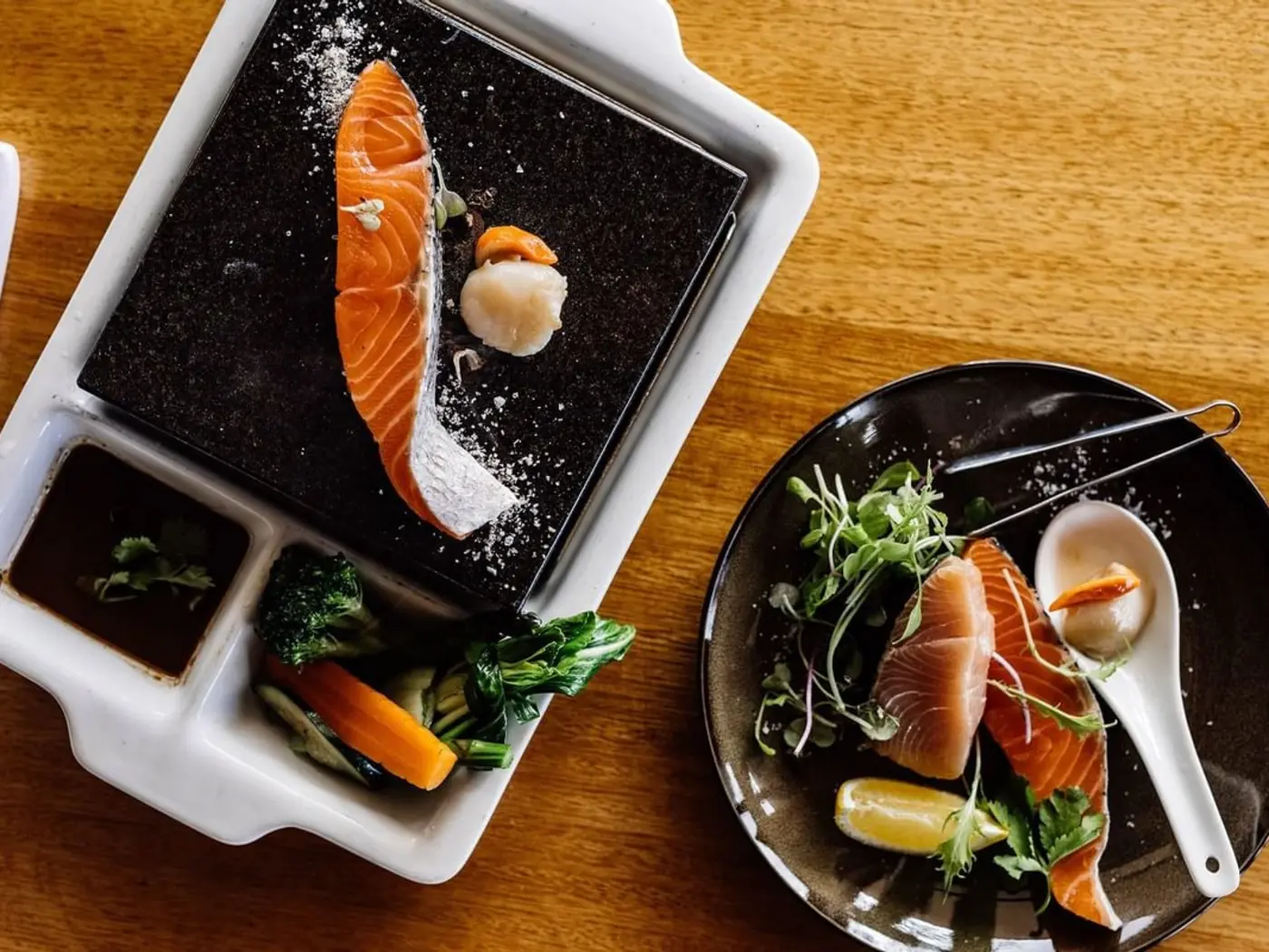 Close up on a salmon dish served at Cradle Mountain Hotel