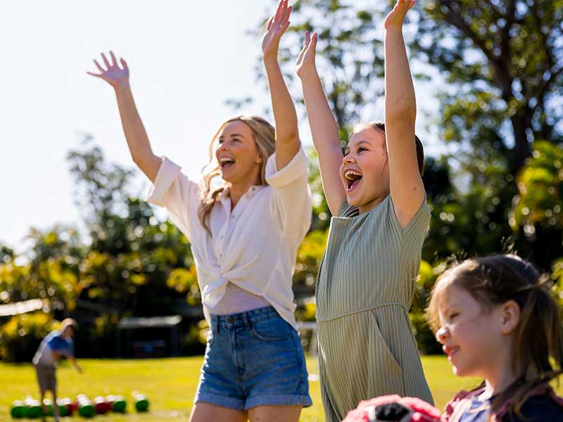 Family enjoying school holiday fun