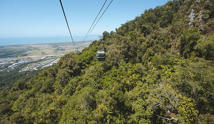 Cairns Skyrail Rainforest Cableway with view of Cairns in the distance