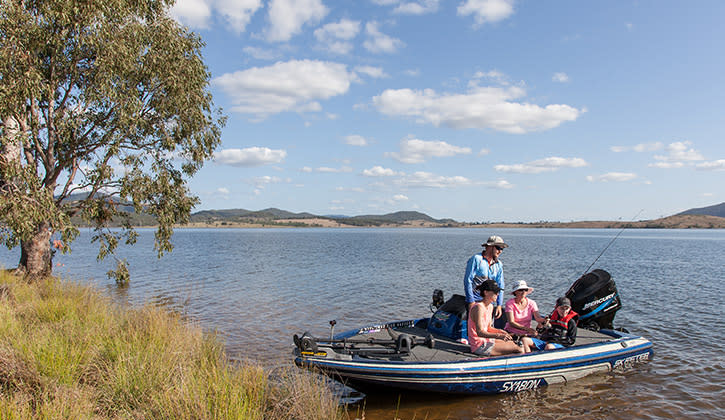 Family in boat on Lake Somerset