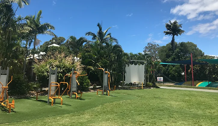Grass area with gym equipment on the Gold Coast