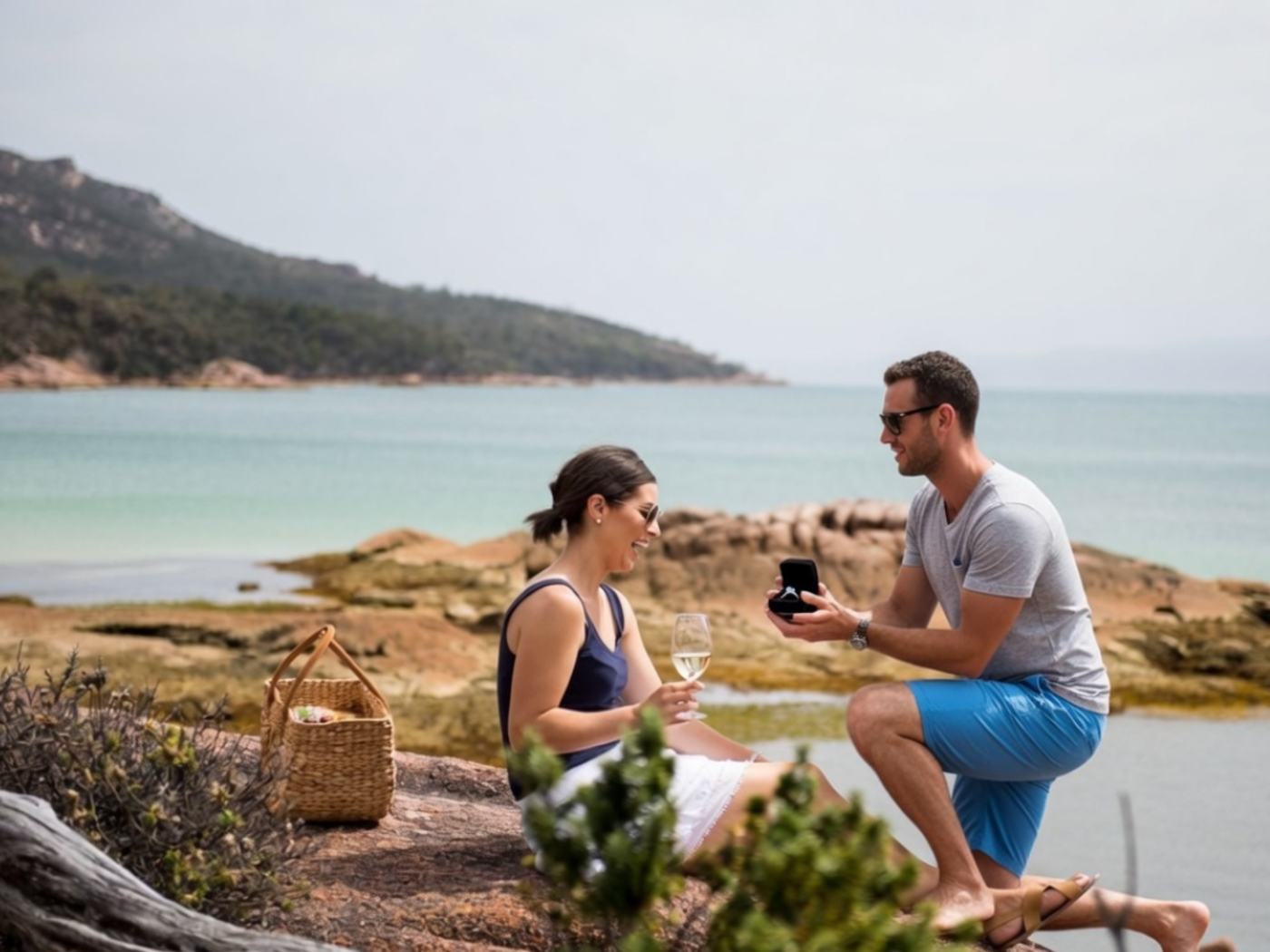 Man proposing at Freycinet Lodge. She said YES, yayy