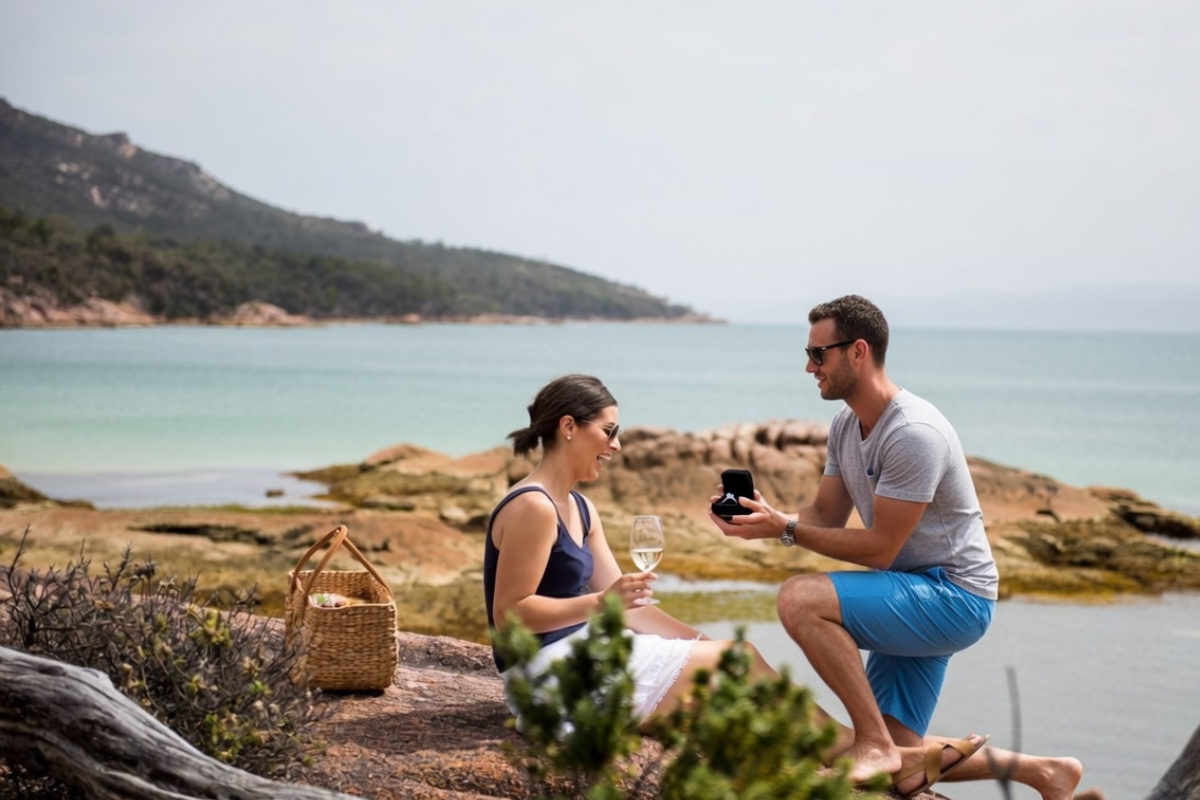 Man proposing at Freycinet Lodge. She said YES, yayy