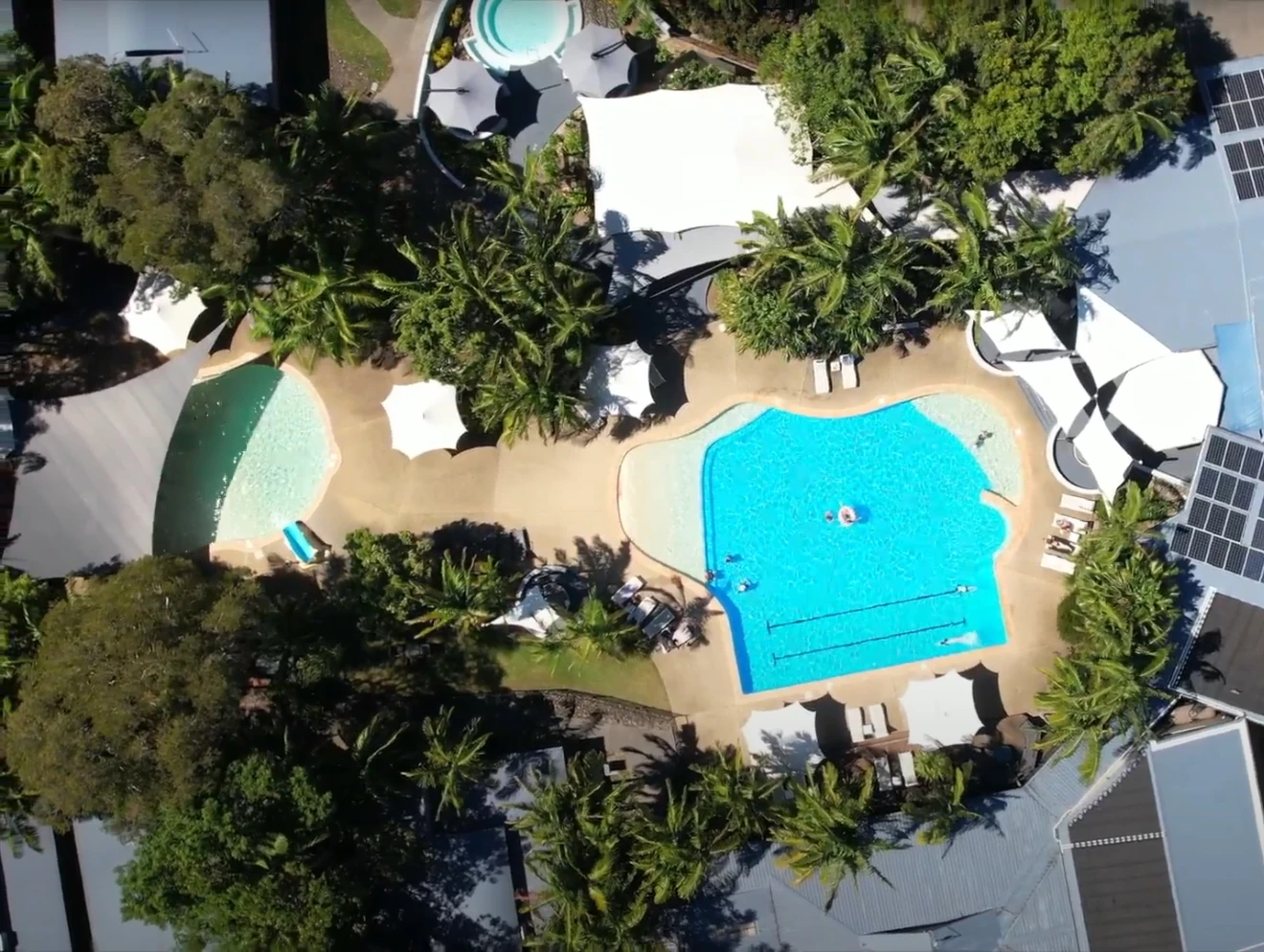 Aerial view of Angourie Resort pool area