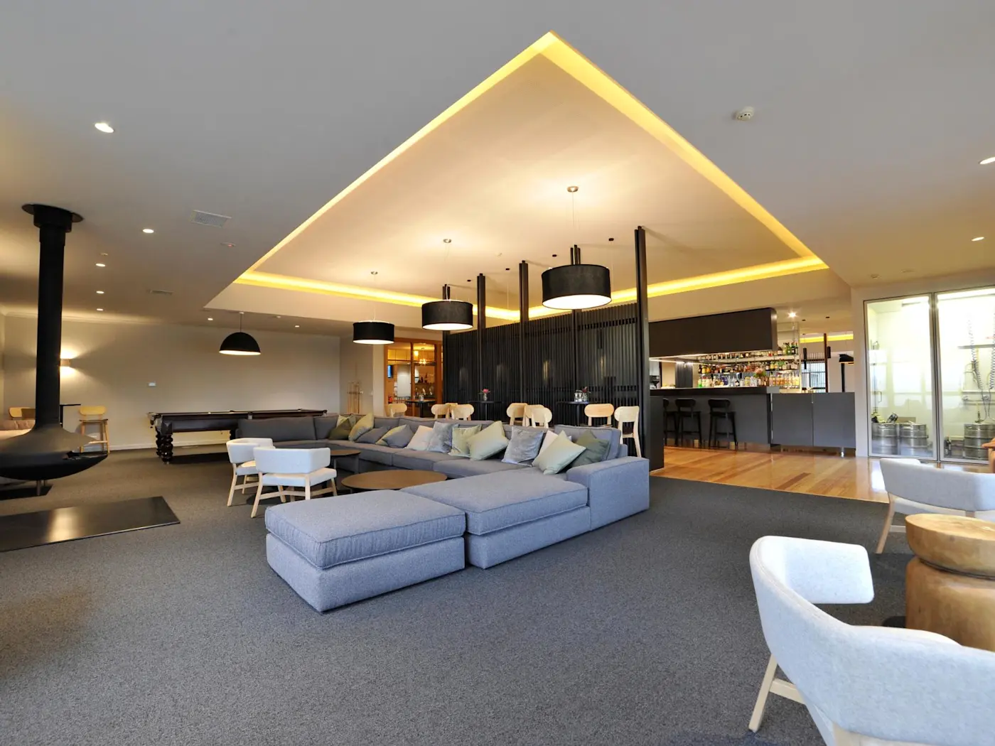 Front view of the Lounge and the bar at Cradle Mountain Hotel