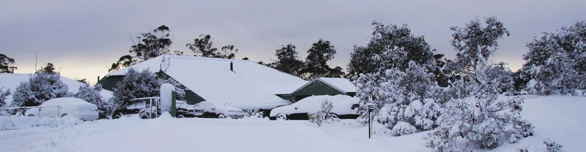 Cradle Mountain Hotel covered with snow