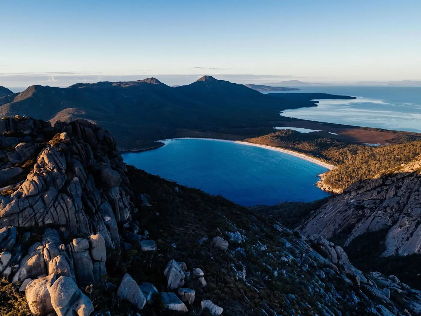 Aerial view of Wineglass Bay near Freycinet Lodge