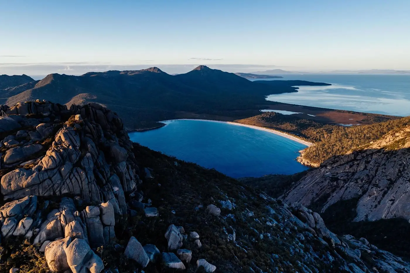 Aerial view of Wineglass Bay near Freycinet Lodge