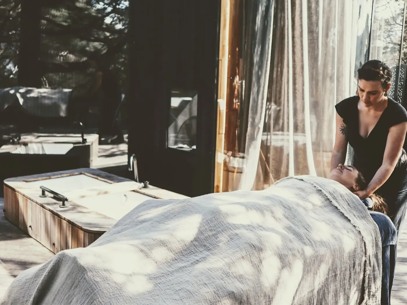 Lady receiving a body massage in the Spa at Freycinet Lodge