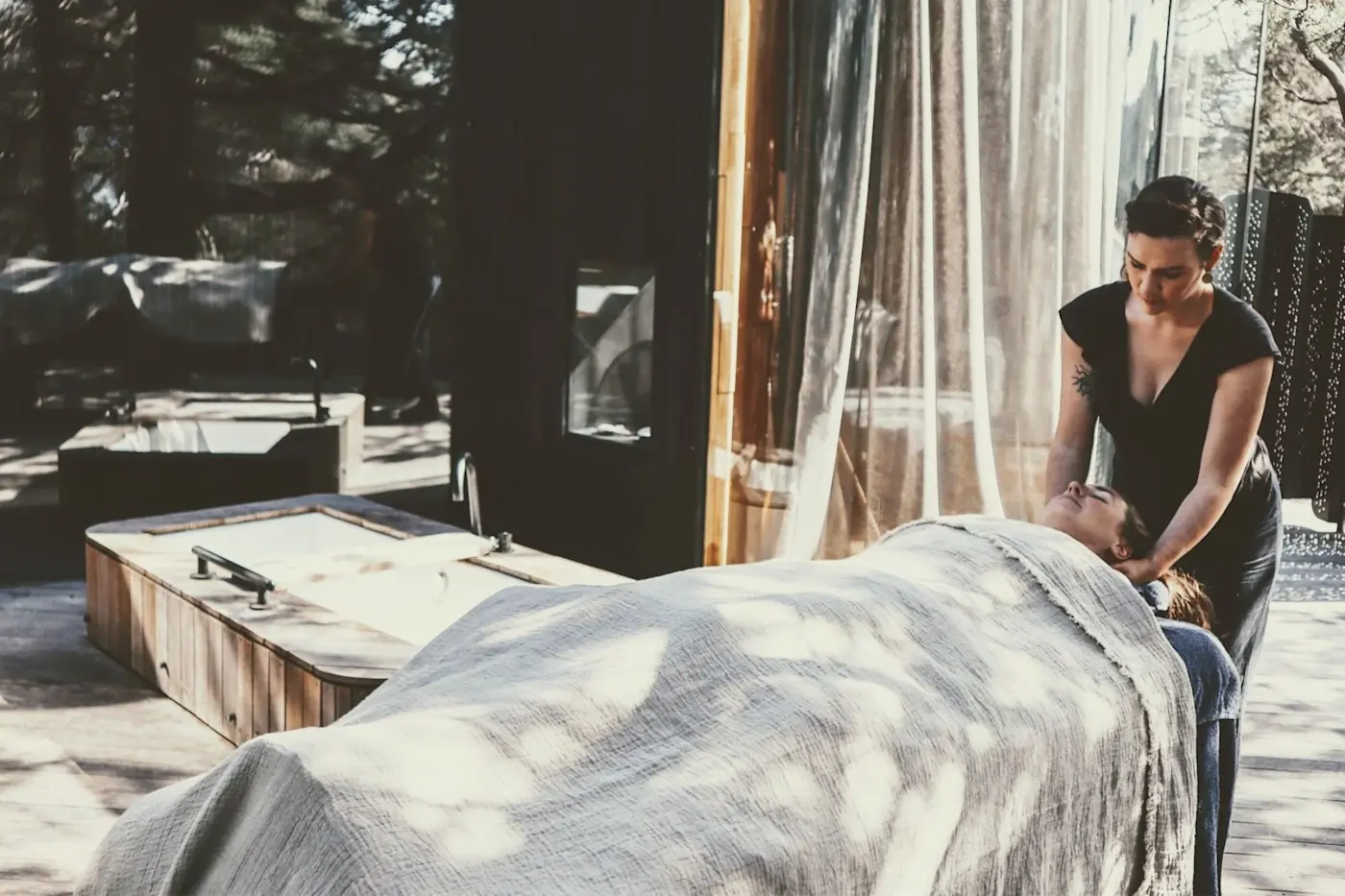 Lady receiving a body massage in the Spa at Freycinet Lodge