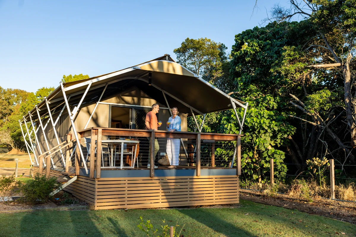 Couple glamping morning