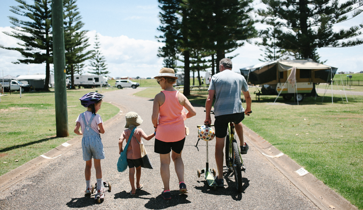 family walking Port Macquarie Holiday Park