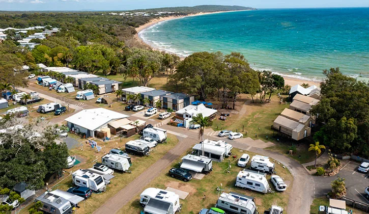 Drone shot of NRMA Agnes Water Holiday Park