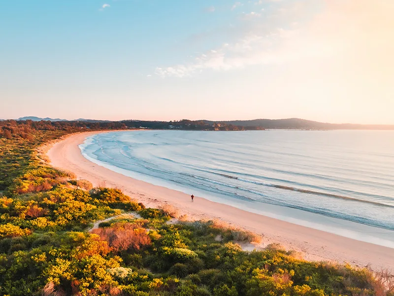 Aerial shot of Broulee coastline