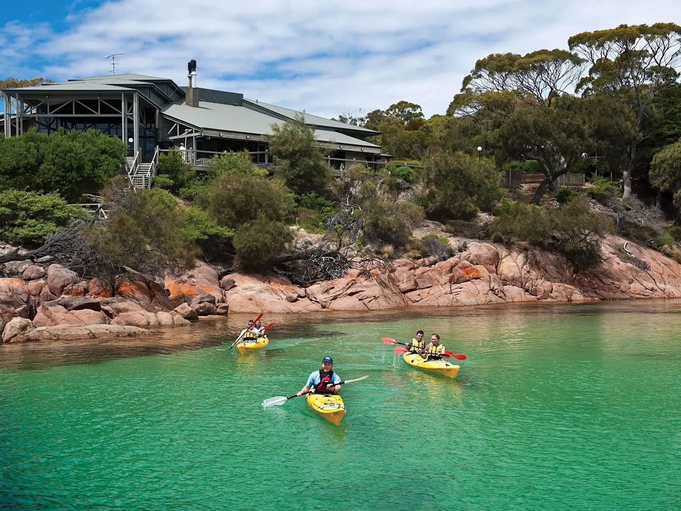 People Kayaking at the Great Oyster Bay near Freycinet Lodge