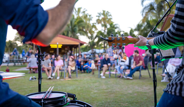 Band playing music to crowd