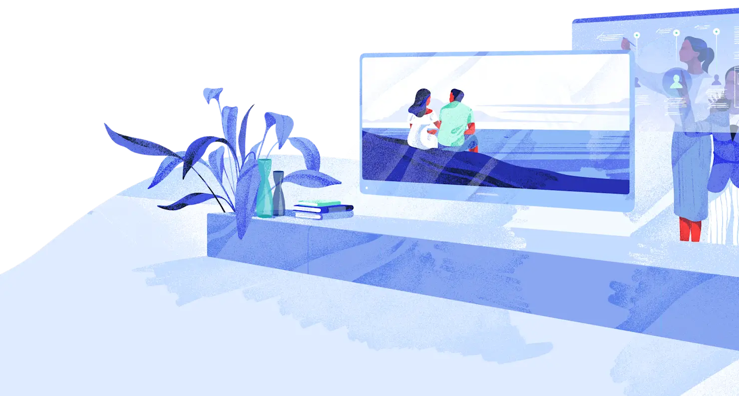 A family watching TV while a researcher watches