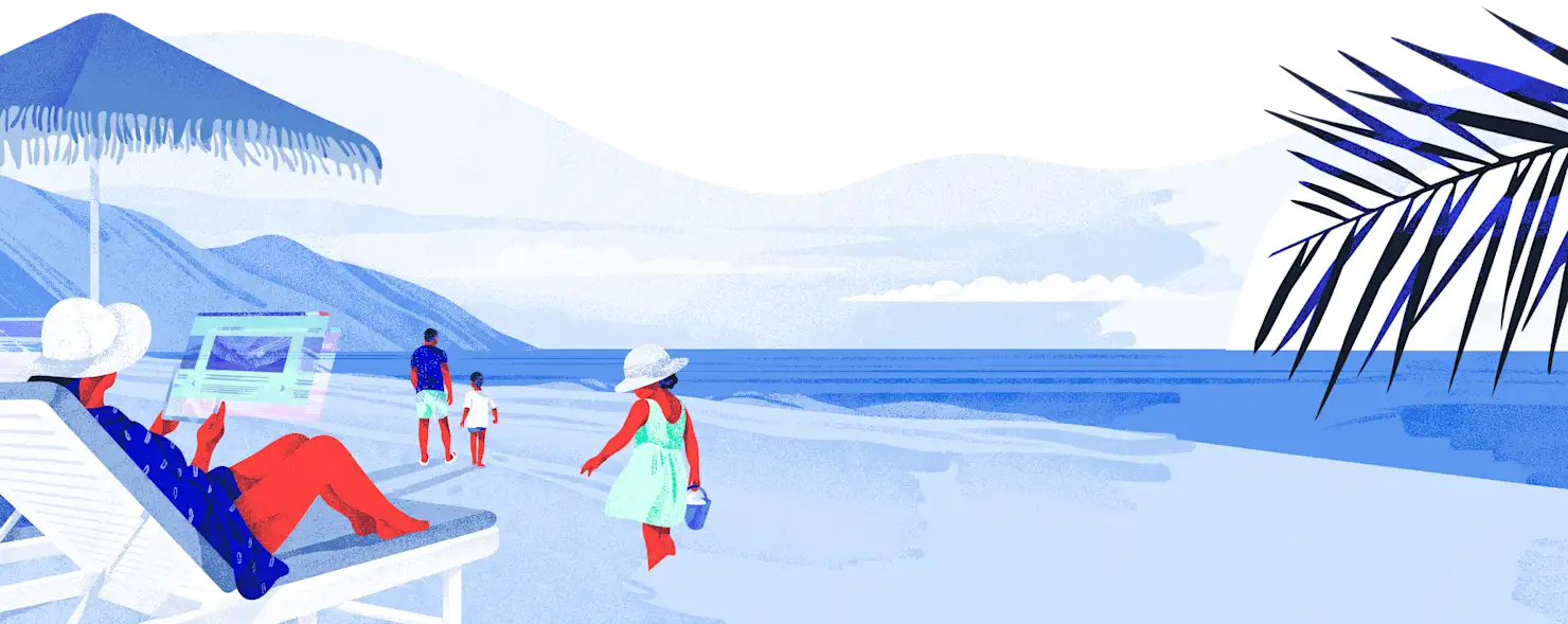 A lady on the beach playing with her phone