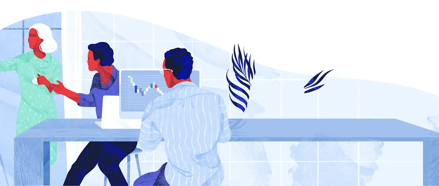 People discussing charts and financial documents