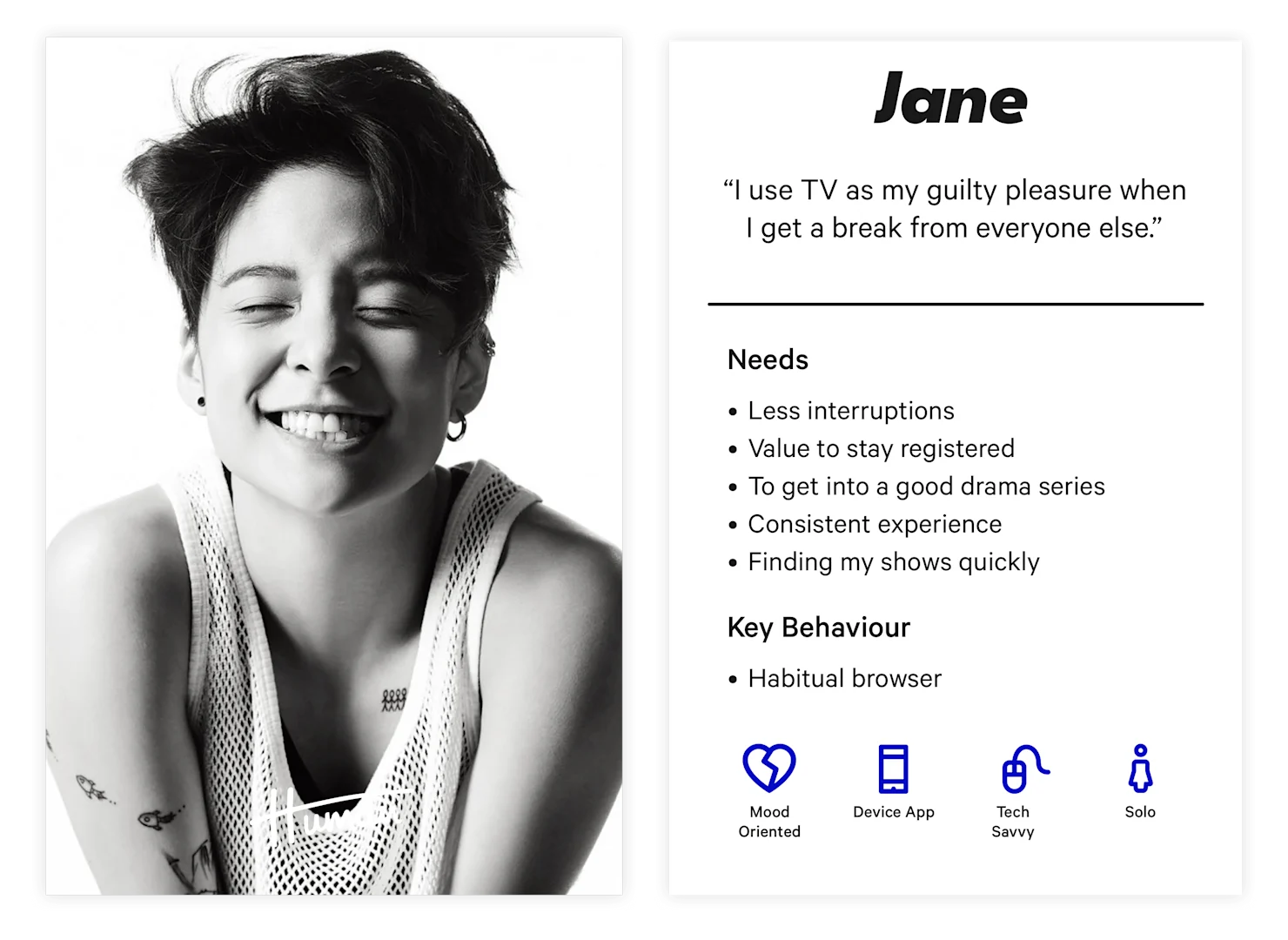 Persona cards summarising key information