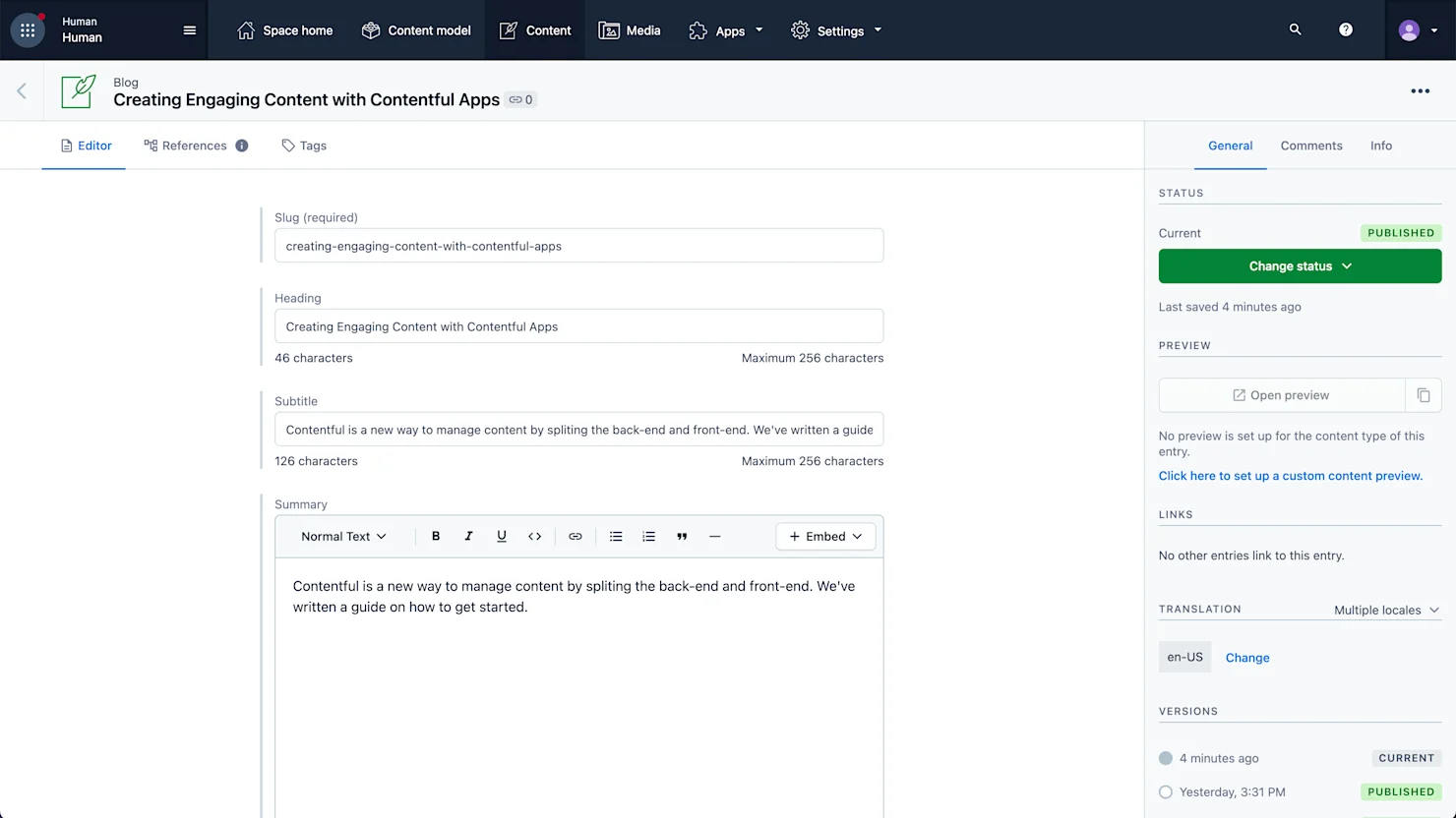 Contentful example of article. So meta.