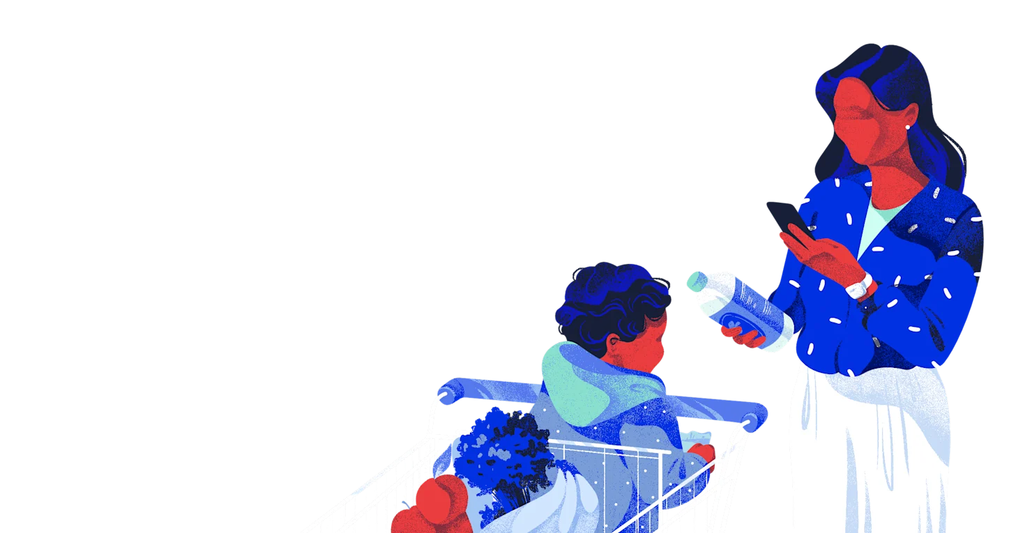 A family browsing items in a supermarket