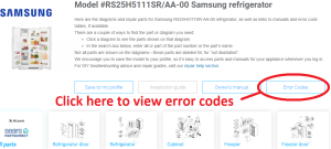 Error Codes box on the model detail page of Sears PartsDirect.