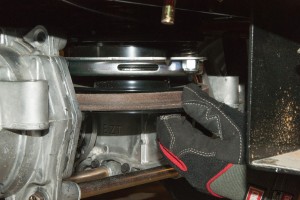 PHOTO: Release the blade belt from the electric clutch.