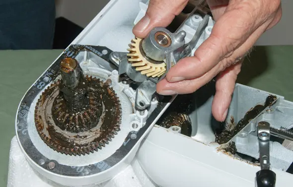 PHOTO: Install the new worm gear assembly.