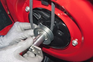 PHOTO: Pull the drive belt off of the pulley.