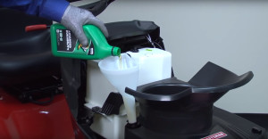 How to change the oil in a riding lawn mower video.