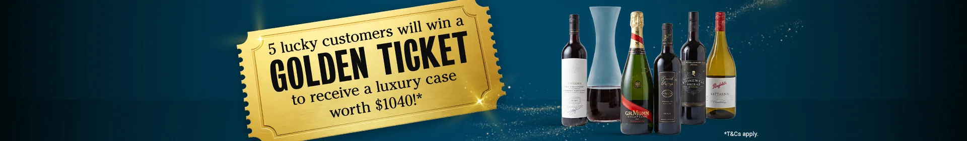 Golden Ticket - Win a case of wine plus decanter, worth $1,040