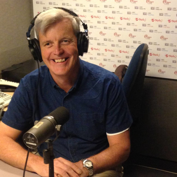 David Rowlison recording radio interview at ABC in 2018.