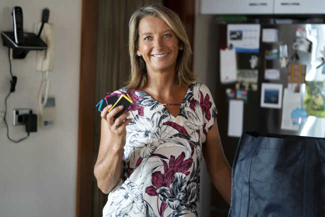 Layne Beachley at home with printer cartridges