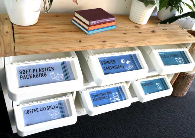 Recycling station in office workplace