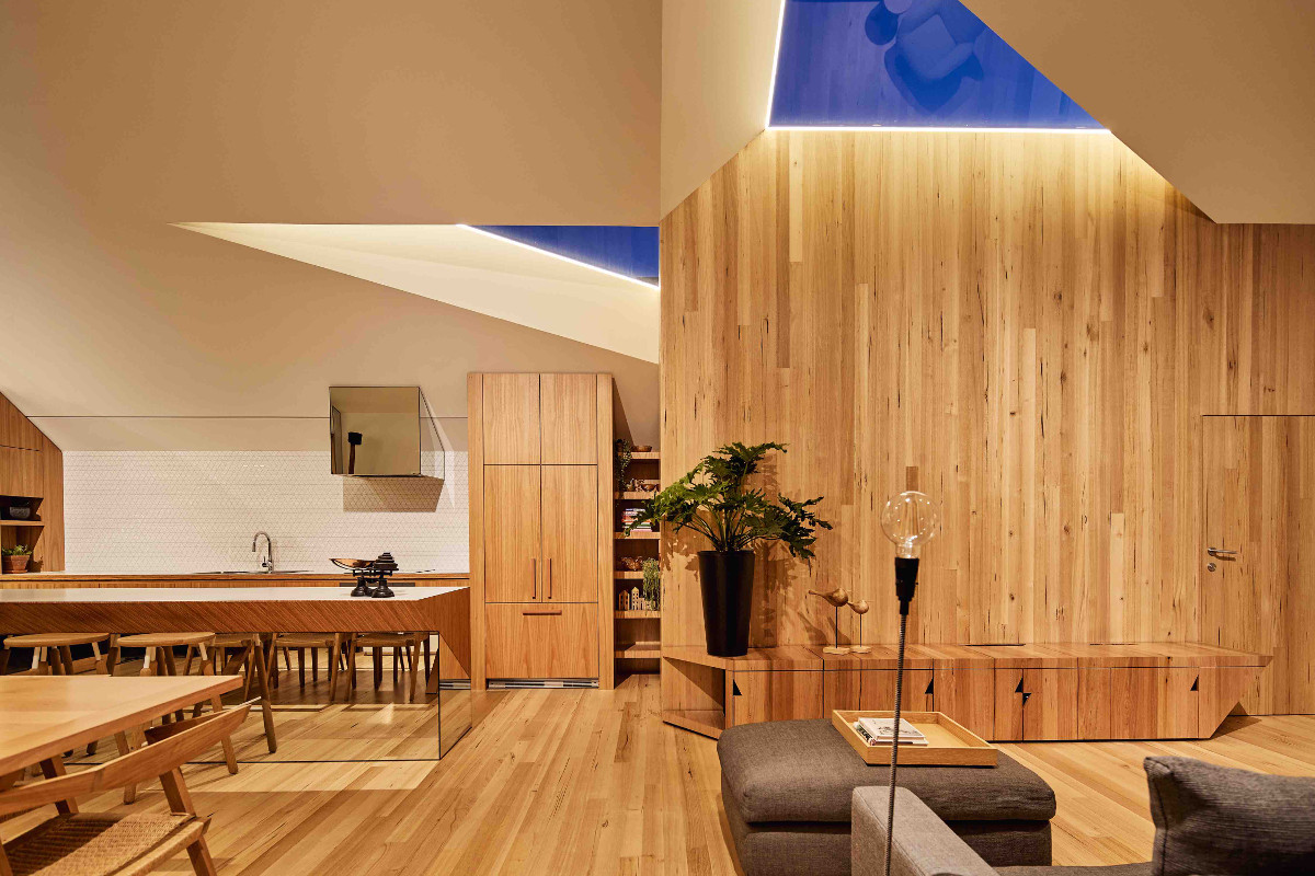 His and Her House, interior kitchen and living room