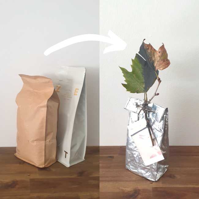 Upcycled coffee bag into gift bag