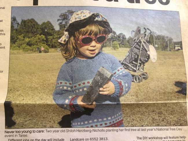 Shiloh at her first National Tree Day event on the front cover of Manning River Times. 