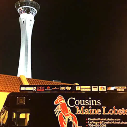 A photo of our Vegas truck in front of the Stratosphere Tower in Vegas.