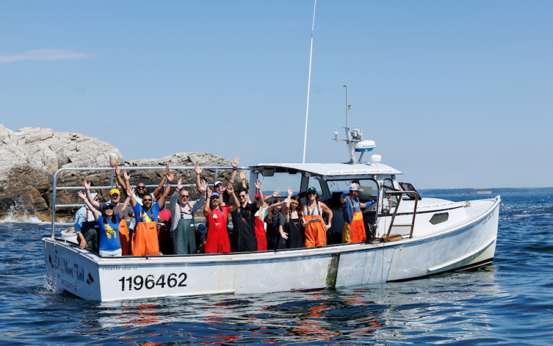 An image of our SF Bay an Denver owners with other CML owners training on a lobster boat in Maine.