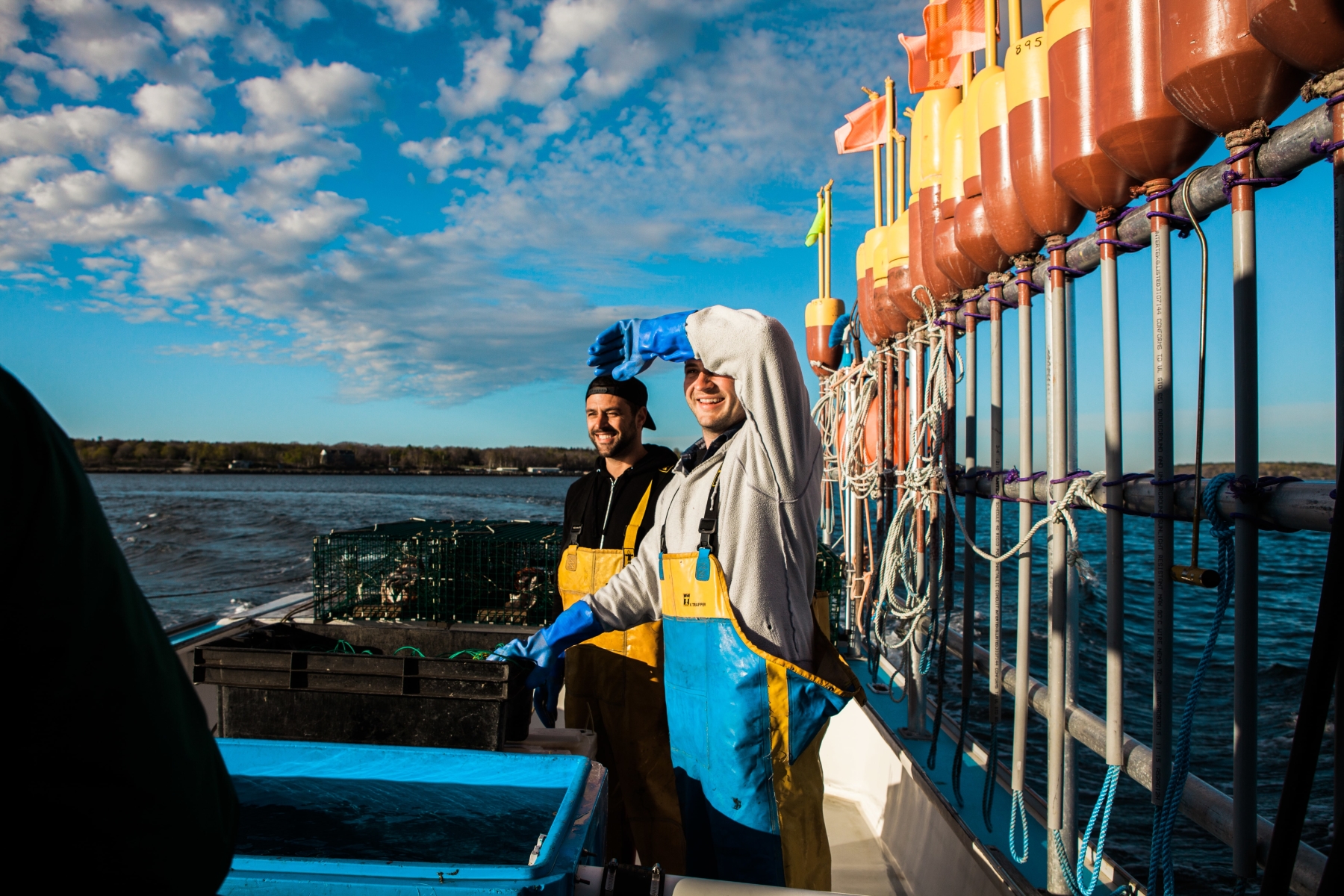 Jim and Sabin on a lobster boat